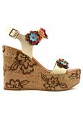 Cork Wedge Multicolor Flower White Soy Leather