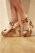 Cork Wedge Multicolor Flower White Soy Leather