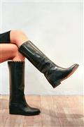 High Boots Internal Wedge Black Leather Studs Profile