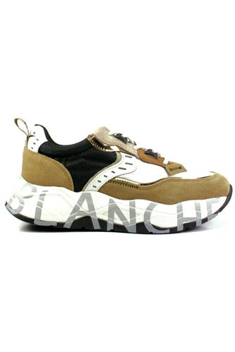 VOILE BLANCHEClub105 Sand Suede White Black Nylon Gold Details