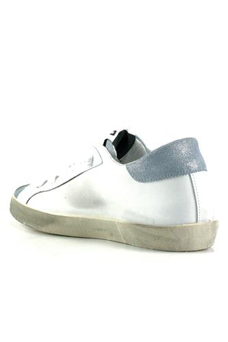 2SD White Leather Light Blue Laminated Suede Silver Glitter