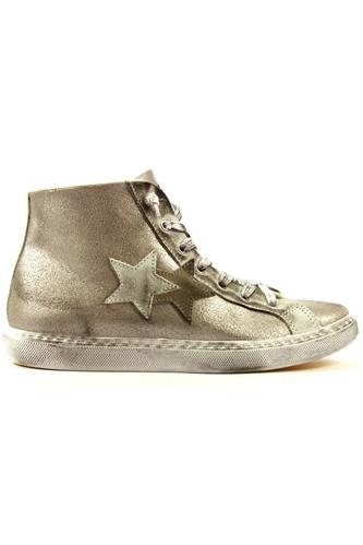 2STAR2SD Silver Laminated Leather White Beige Suede