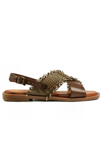 Sandal Taupe Woven Brown Leather, LATIKA