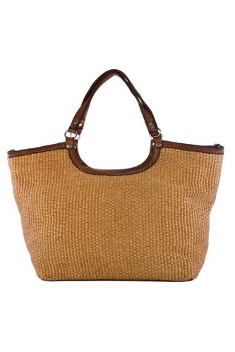 Veracruz Shopping Bag Straw Cognac Leather