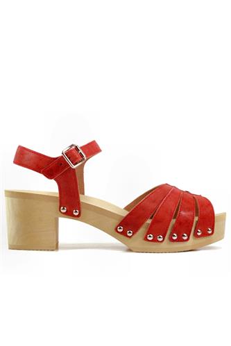 Wood Sandal Frency Red Leather, MOOD