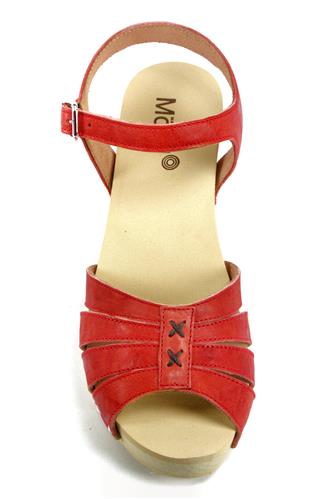 Wood Sandal Frency Red Leather