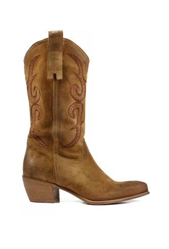 RPKTexan Boots Taupe Aged Suede Embroidery