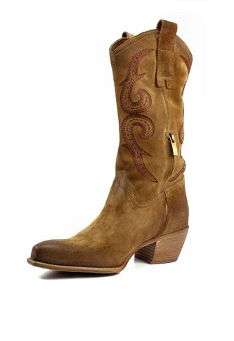 Texan Boots Taupe Aged Suede Embroidery